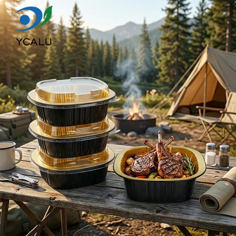 Disposable binaural square box black gold Aluminum Foil Containers