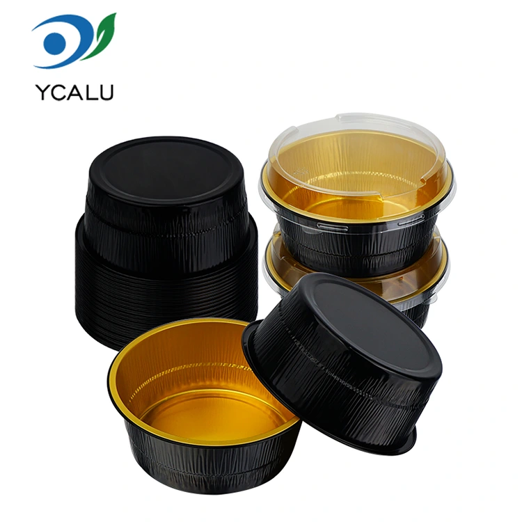 Disposable Black Gold Baked Round Aluminum Foil Containers Disposable Black Gold Baked Round Aluminum Foil Containers
