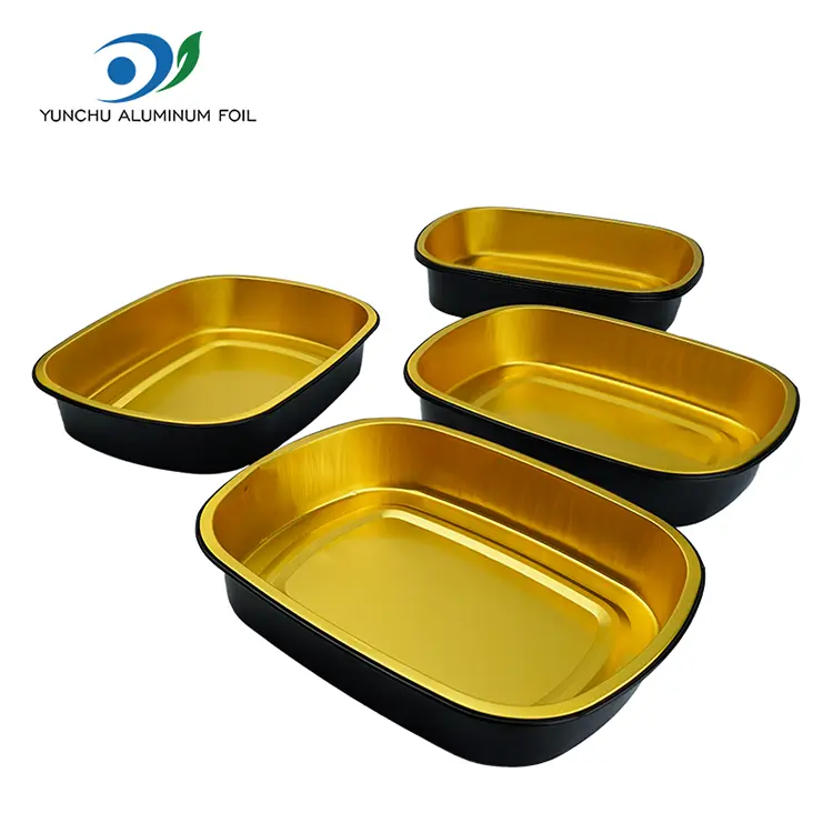 Disposable black gold baking tray Rectangular Aluminum Foil Containers