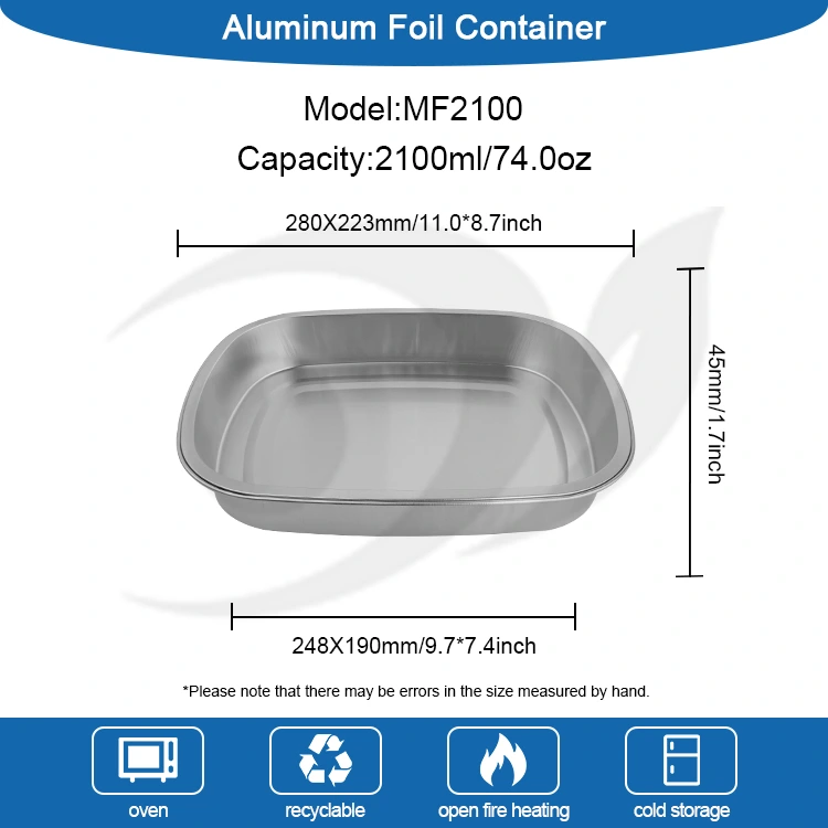 Disposable Catering Takeaway Silver Square Aluminum Foil Containers