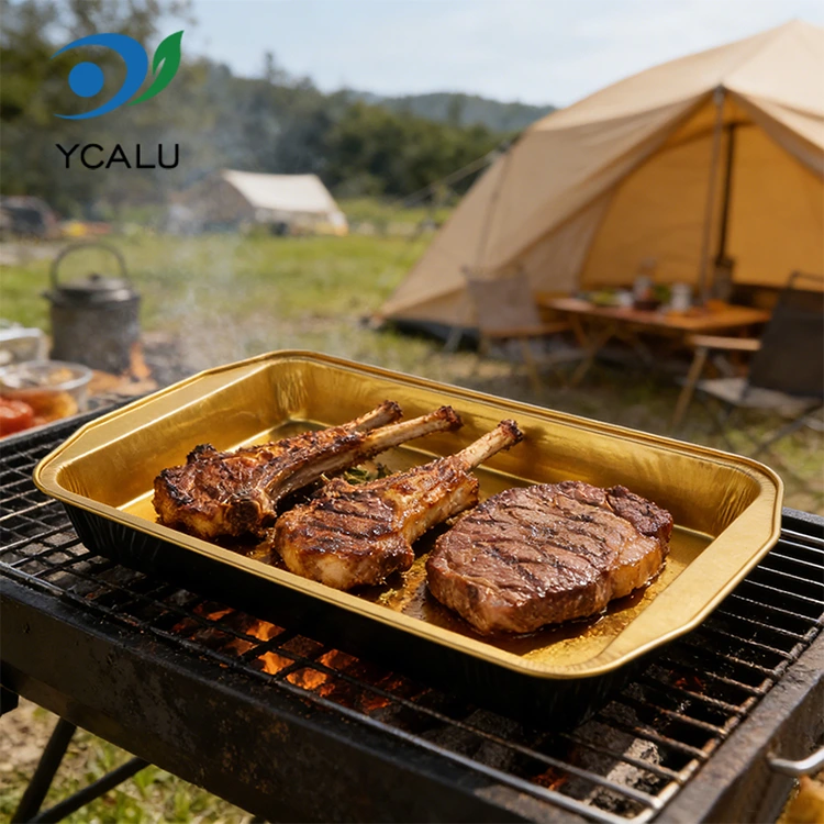 Disposable large capacity black gold camping Aluminum Foil Containers