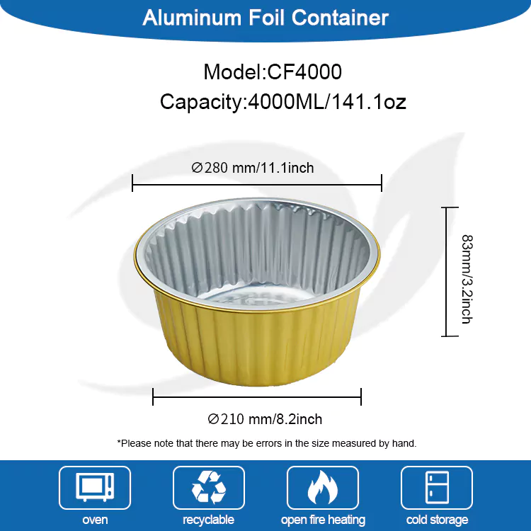 Disposable round large capacity gold Aluminum Foil Containers