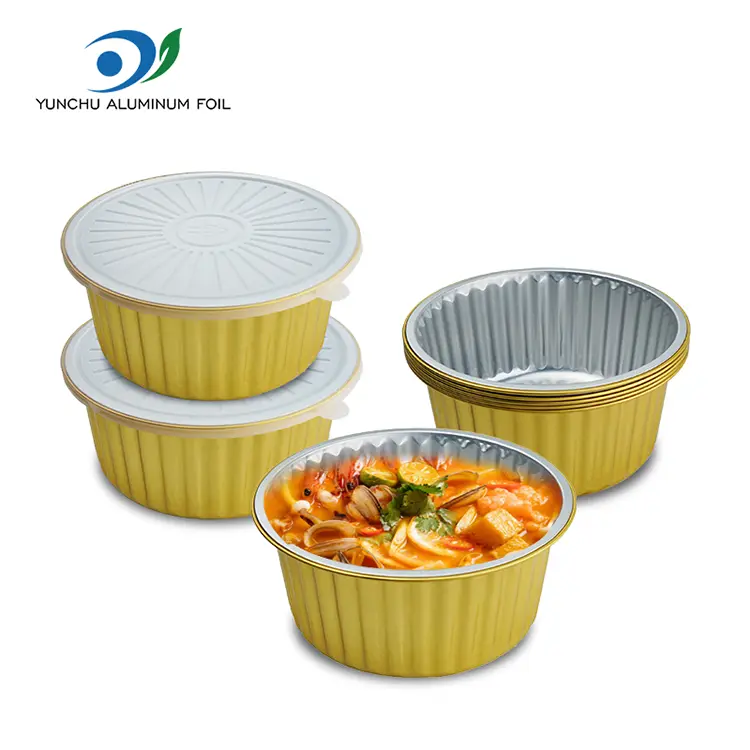 Disposable Sealable Golden Round Aluminum Foil Containers