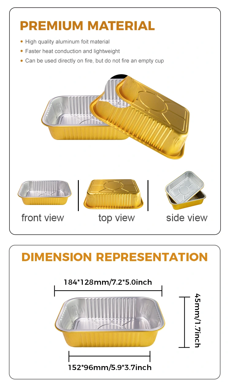 Disposable Golden Baking catering Rectangular Aluminum Foil Containers