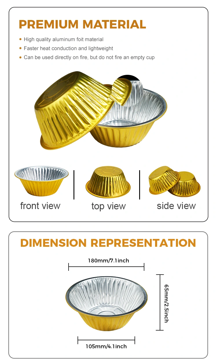 Disposable Takeaway Golden Round Aluminum Foil Containers