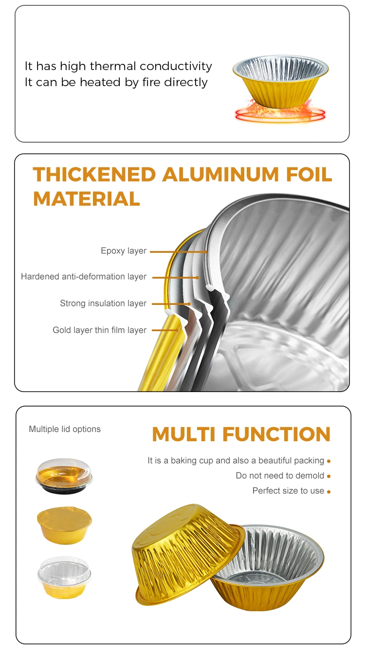 Disposable Takeaway Golden Round Aluminum Foil Containers