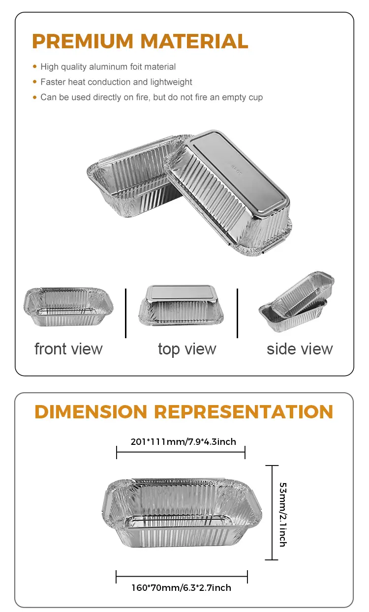 Rectangular Oven Baking Takeaway Silver Aluminum Foil Containers