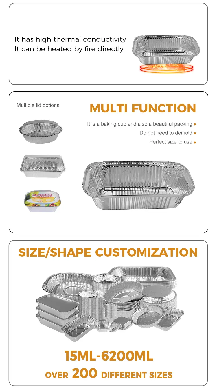 Rectangular Oven Baking Takeaway Silver Aluminum Foil Containers