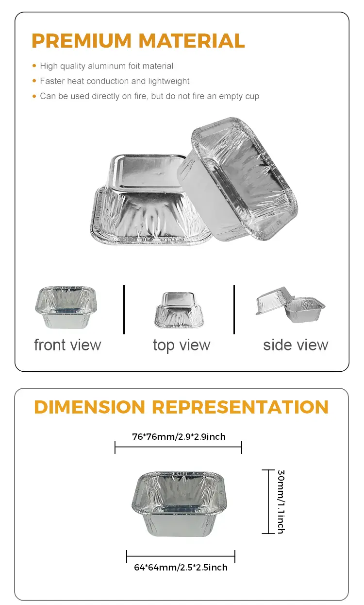 Mini baked cake Square Silver Aluminum Foil Food Container