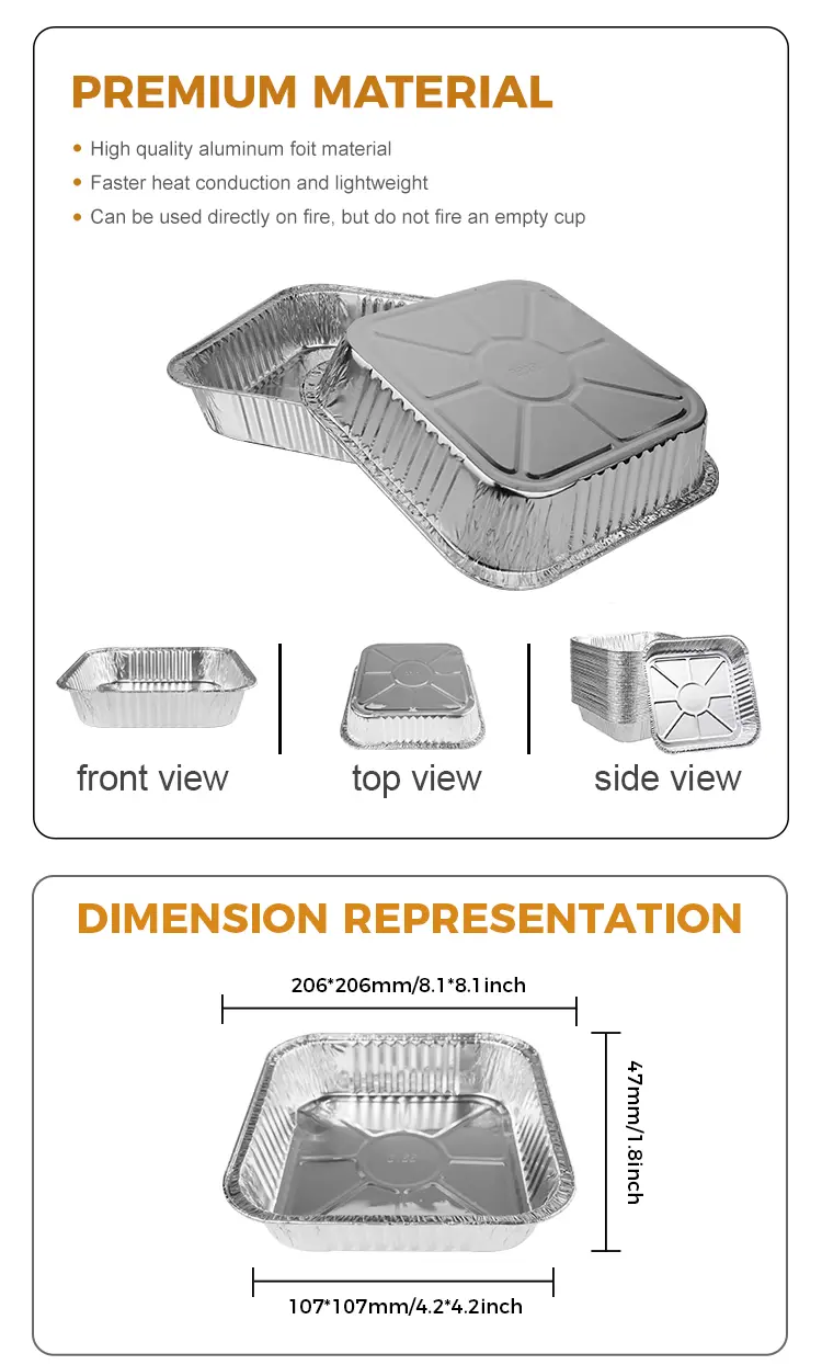 Square Takeaway Silver Aluminum Foil Containers