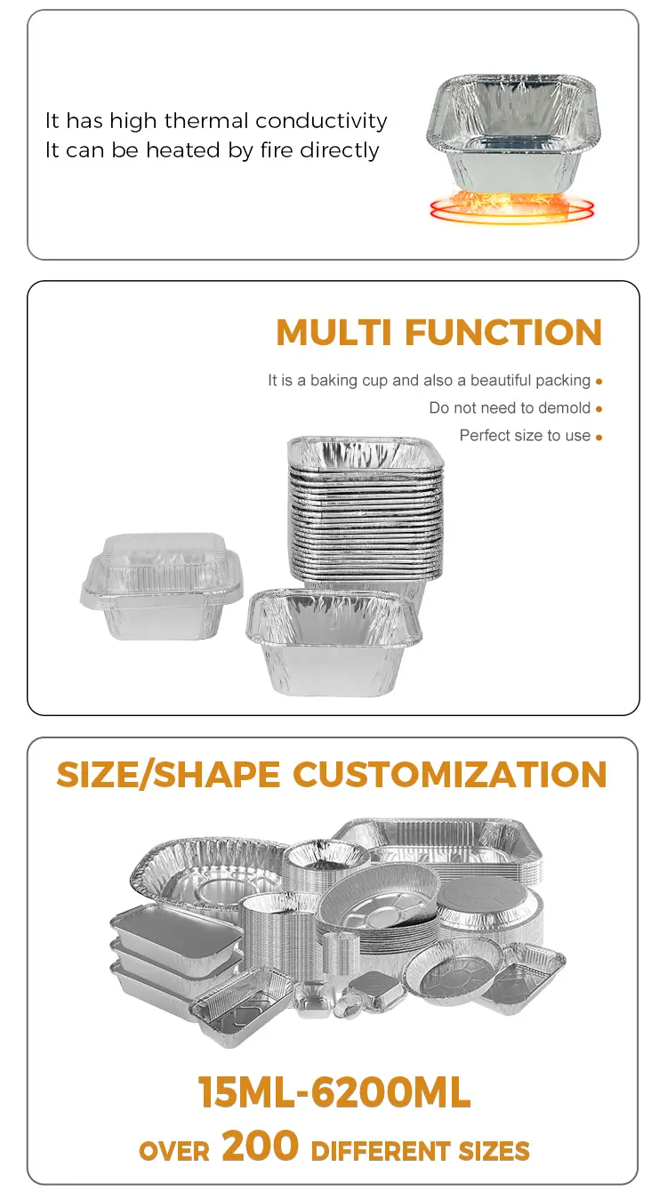 Mini baked cake Square Silver Aluminum Foil Food Container