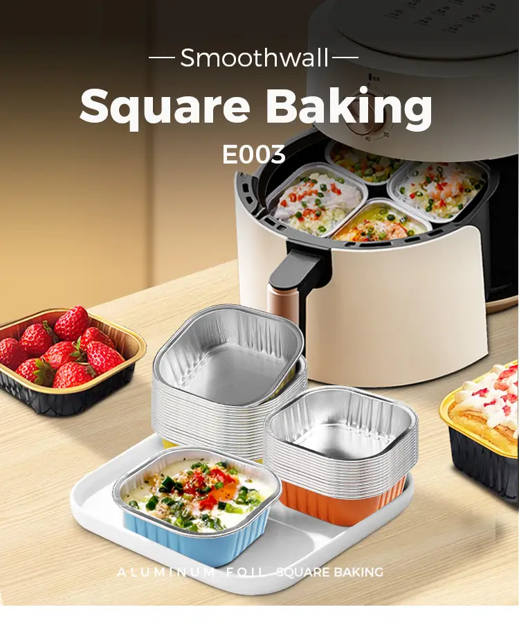 Square Heat-Sealed Smoothwall Aluminum Foil Containers