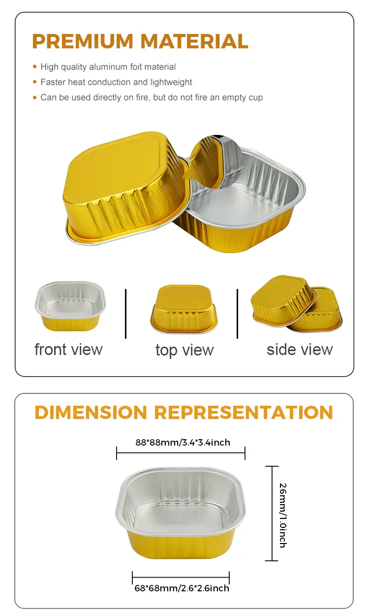 Square Heat-Sealed Smoothwall Aluminum Foil Containers