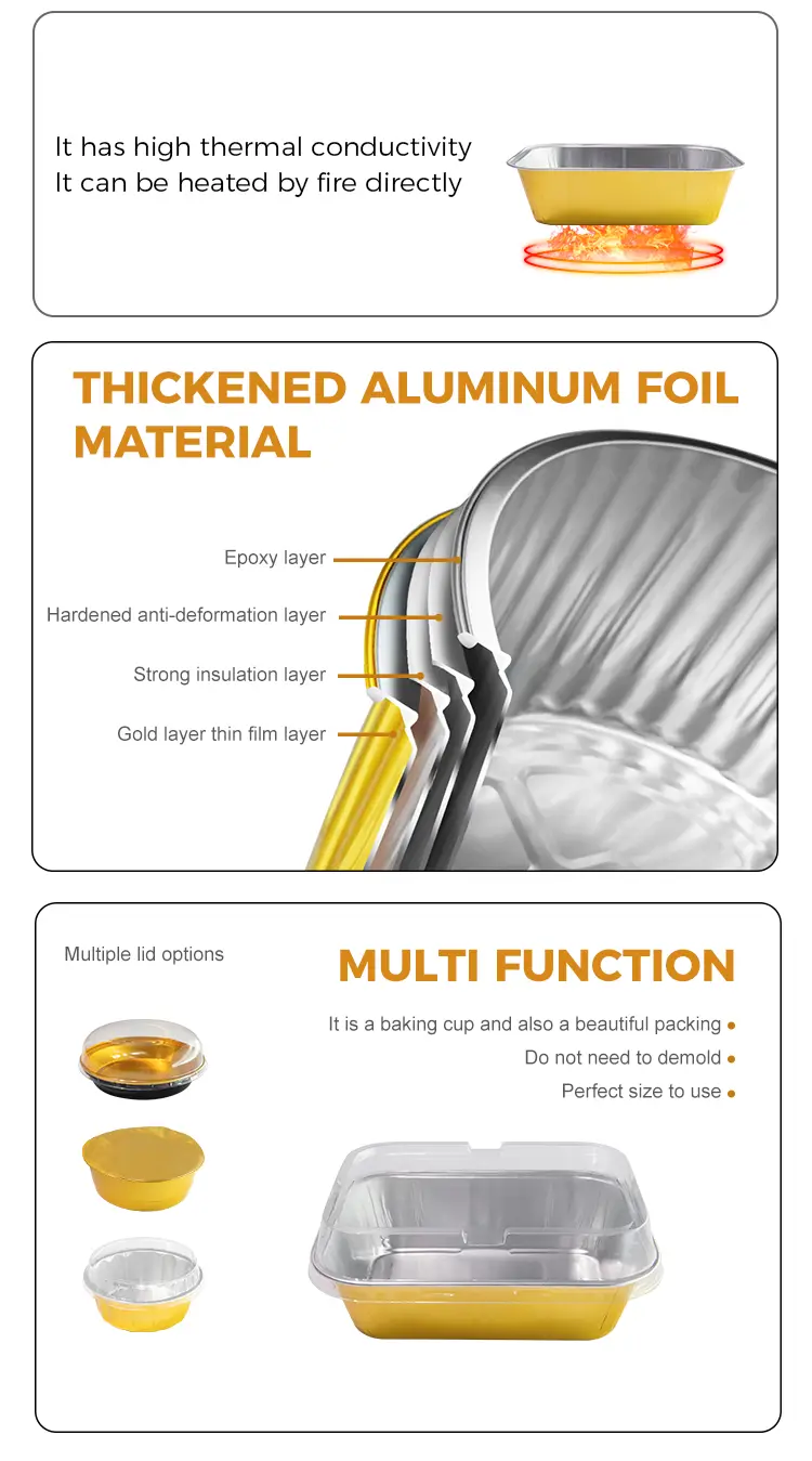 Rectangular Bakery Boxes Heat-Sealed Smooth Wall Aluminum Foil Containers