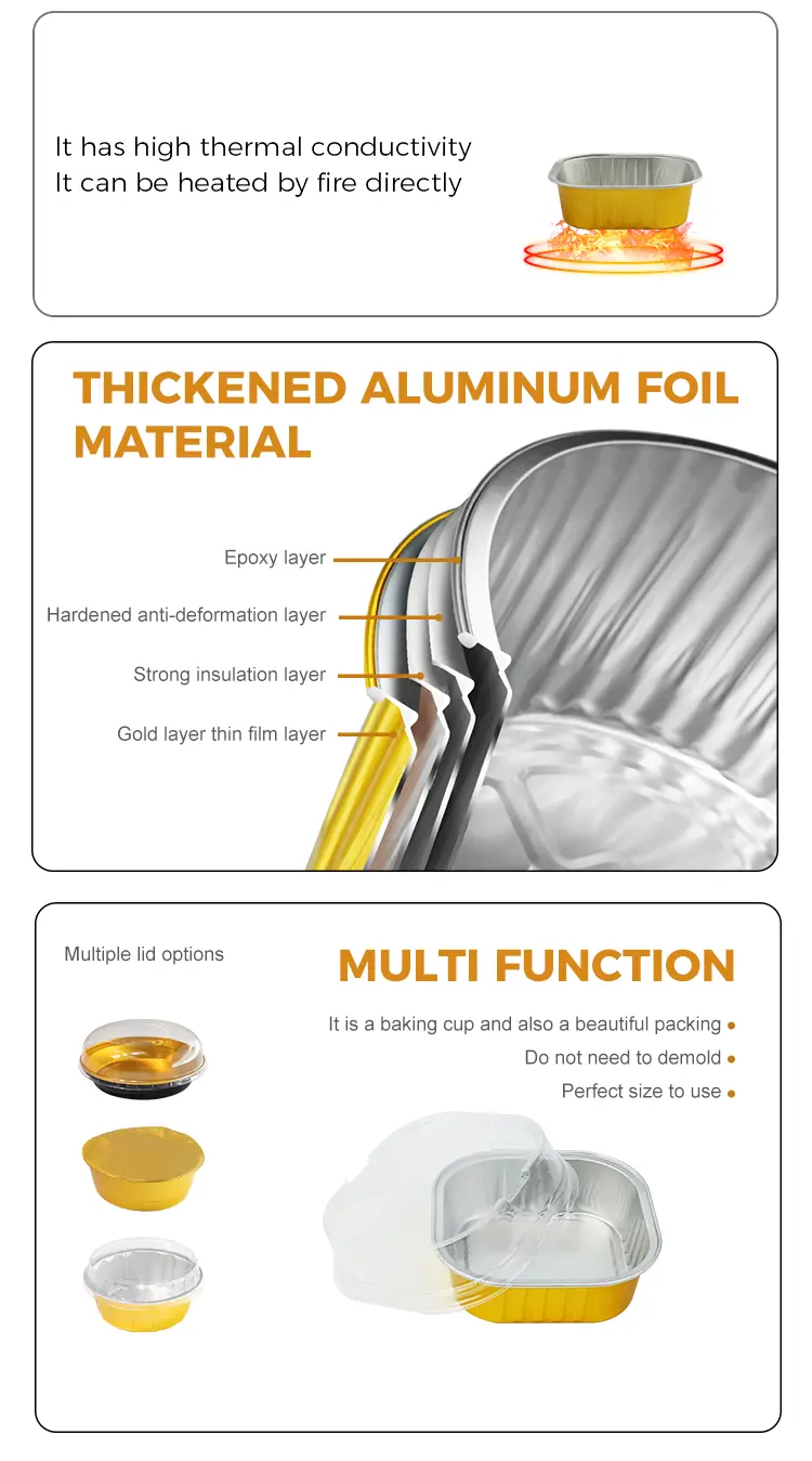 Square Heat-Sealed Smoothwall Aluminum Foil Containers