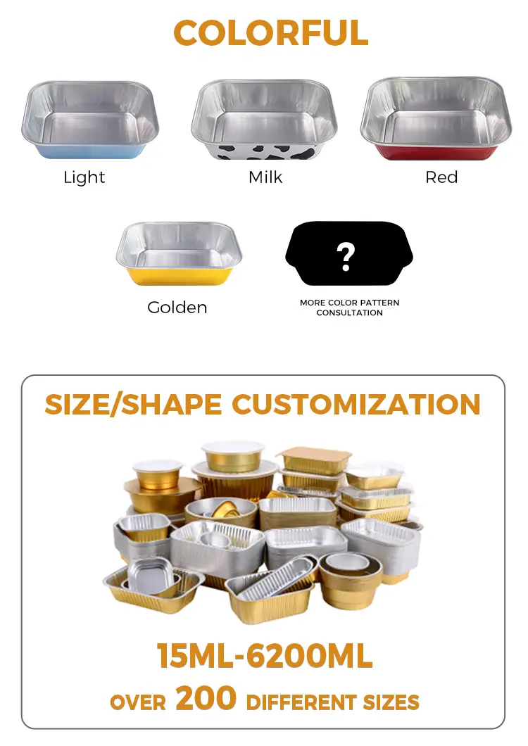 Rectangular Bakery Boxes Heat-Sealed Smooth Wall Aluminum Foil Containers