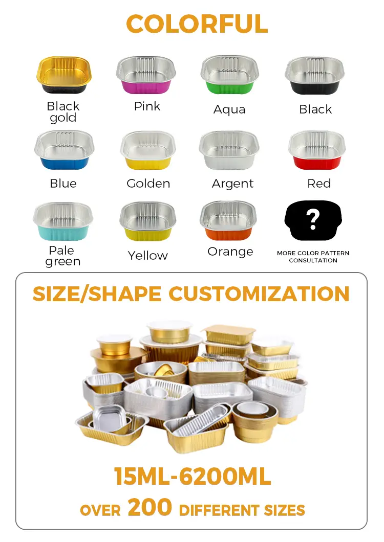Square Heat-Sealed Smoothwall Aluminum Foil Containers
