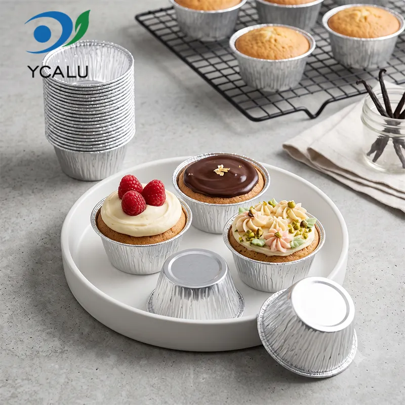 Round Cake Cup Silver Aluminum Foil Containers application2